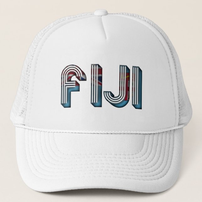 Fiji South Pacific Country Flag Typography Trucker Hat (Front)