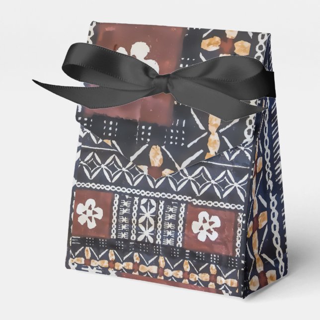 Fiji Tapa Barkcloth Print Paper Favor Bag Boxes (Front Side)