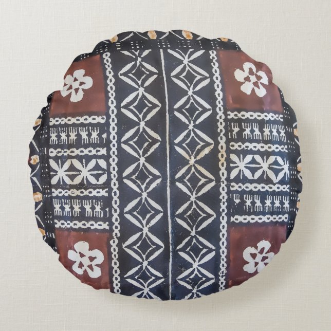 Fiji Tapa Cloth Print Round Pillow (Front)