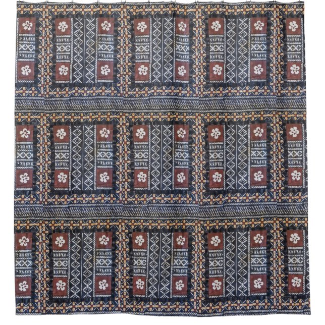 Fiji Tapa Cloth Print Shower Curtain (Front)