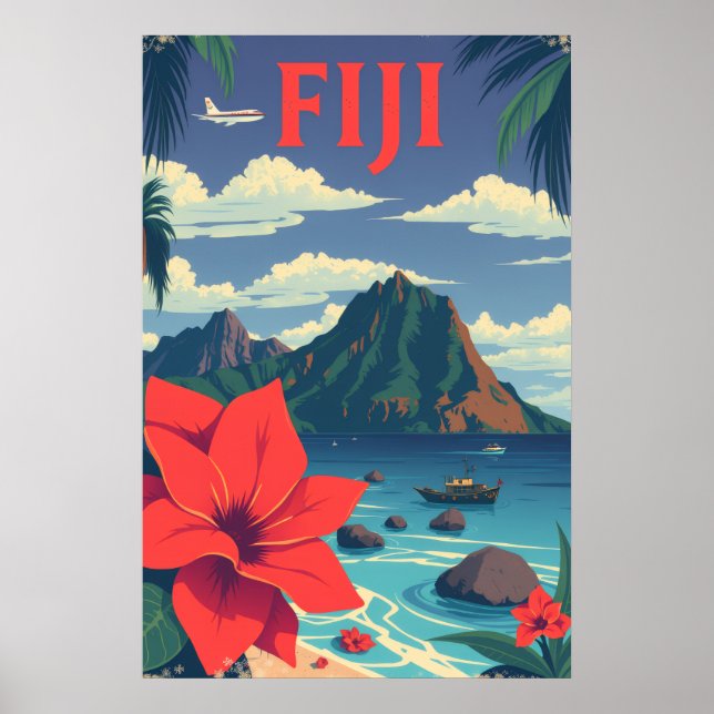 Fiji Travel Vintage Tropical Island Art Poster (Front)