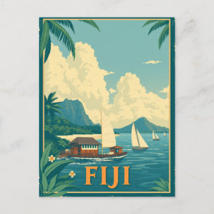 Fiji Tropical Island Beach Retro Postcard