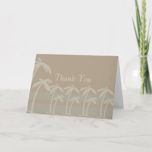 Fiji: Tropical Palm Trees in Taupe, Creme, Blue Letterpress Thank You Card