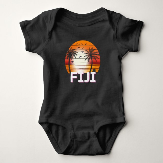 Fiji Vintage Palm Trees Summer Beach Baby Bodysuit (Front)