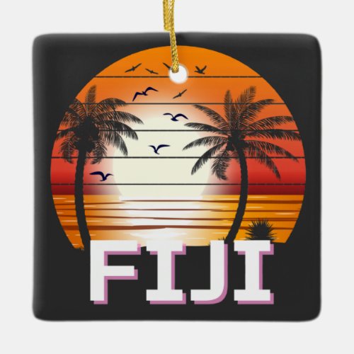 Fiji Vintage Palm Trees Summer Beach Ceramic Ornament