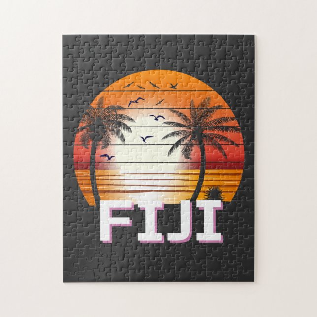 Fiji Vintage Palm Trees Summer Beach Jigsaw Puzzle (Vertical)