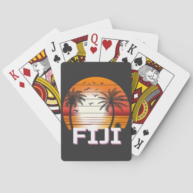 Fiji Vintage Palm Trees Summer Beach Poker Cards (Back)