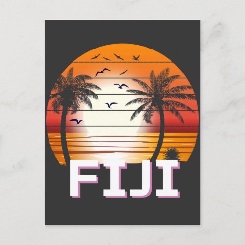Fiji Vintage Palm Trees Summer Beach Postcard