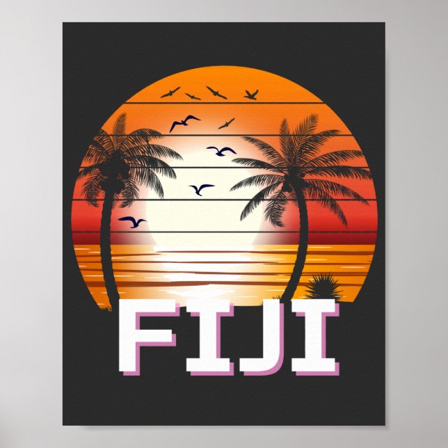 Fiji Vintage Palm Trees Summer Beach Poster (Front)