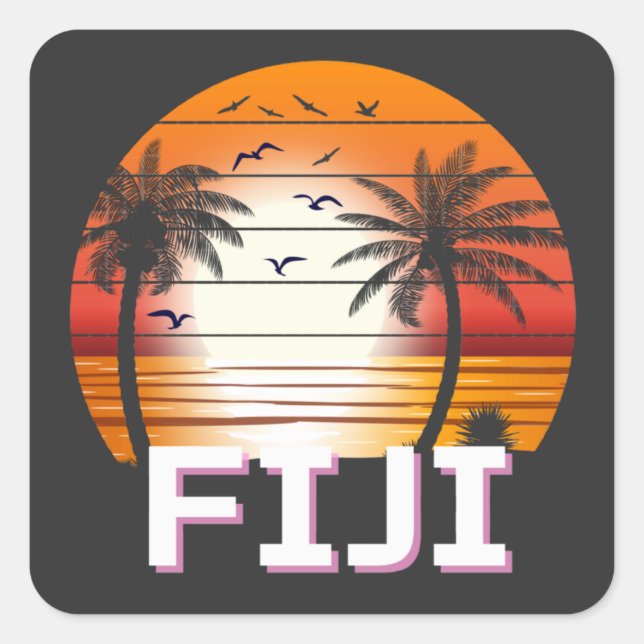 Fiji Vintage Palm Trees Summer Beach Square Sticker (Front)