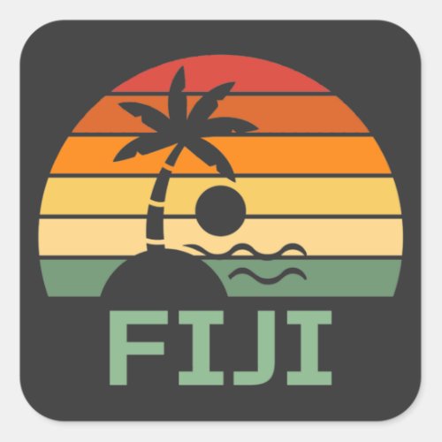 Fiji Vintage Palm Trees Summer Beach Square Sticker