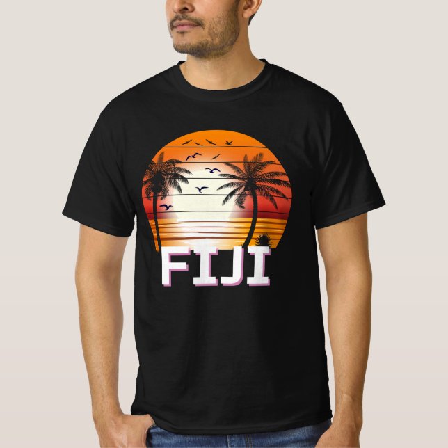 Fiji Vintage Palm Trees Summer Beach T-Shirt (Front)
