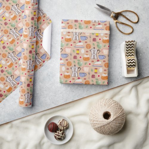 Fika Tender Peach  Watercolor Pattern Wrapping Paper