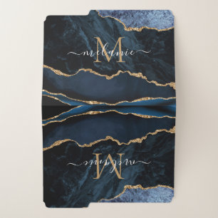 File Folder Agate Blue Gold Marble Add Name Letter