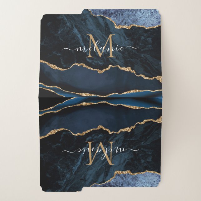 File Folder Agate Blue Gold Marble Add Name Letter (Outside Left)