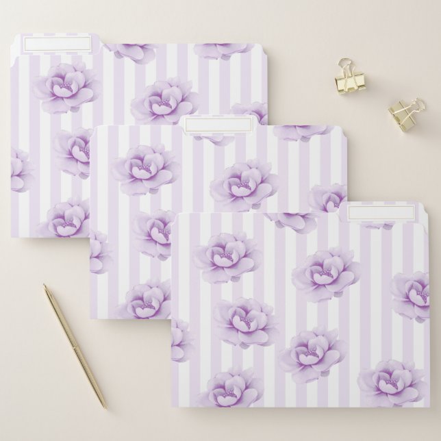 File Folder Set Purple Lilac Floral Vert. Stripes (Set)