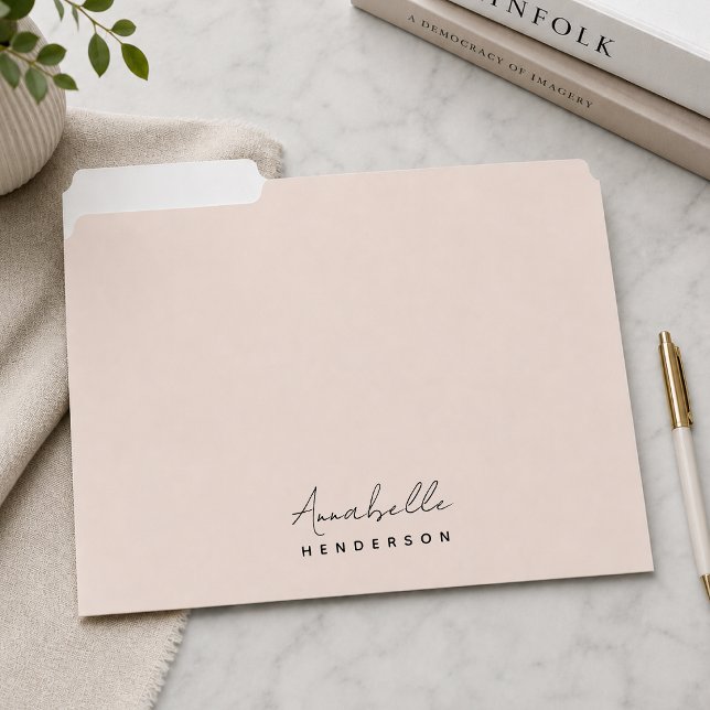 File Folders | Blush Pink Monogram Filing Set (Blush pink monogram file folders for personalized paperwork, clients, and desk storage.)