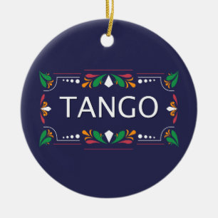 Fileteado Argentine Tango Floral on Blue Ceramic Ornament