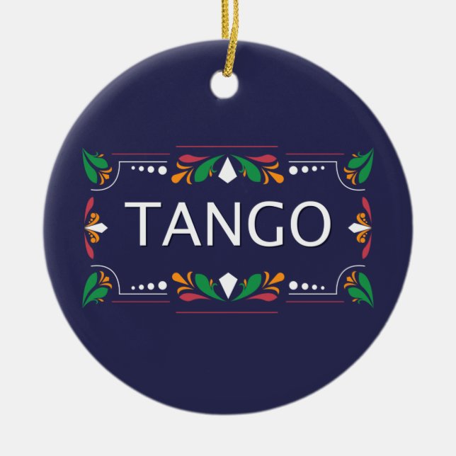 Fileteado Argentine Tango Floral on Blue Ceramic Ornament (Front)