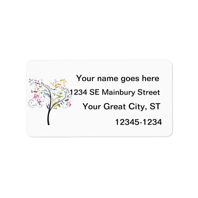 Filigaree swirly colorful tree label (Front)