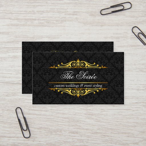 Customizable Filigree and Damask Event Planner Business Cards