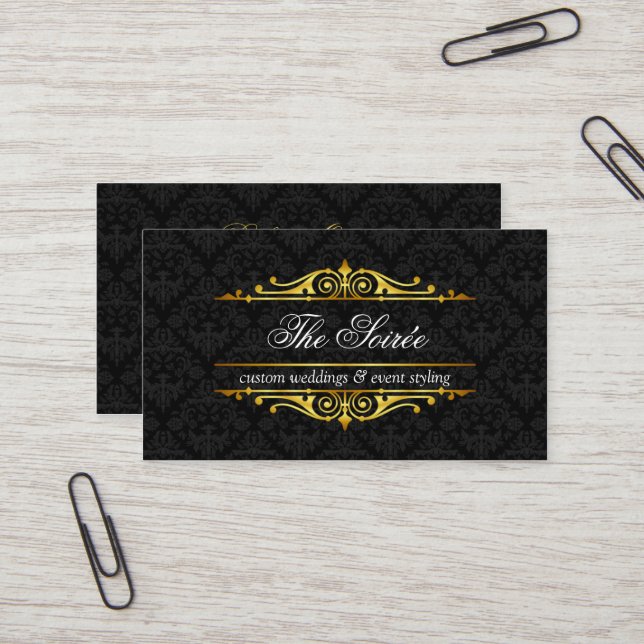Filigree and Damask Event Planner Business Card (Front/Back In Situ)