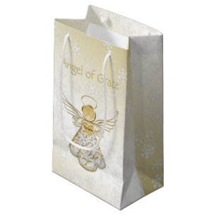 Filigree Angel of Grace Gold Ombre Snowflakes Small Gift Bag