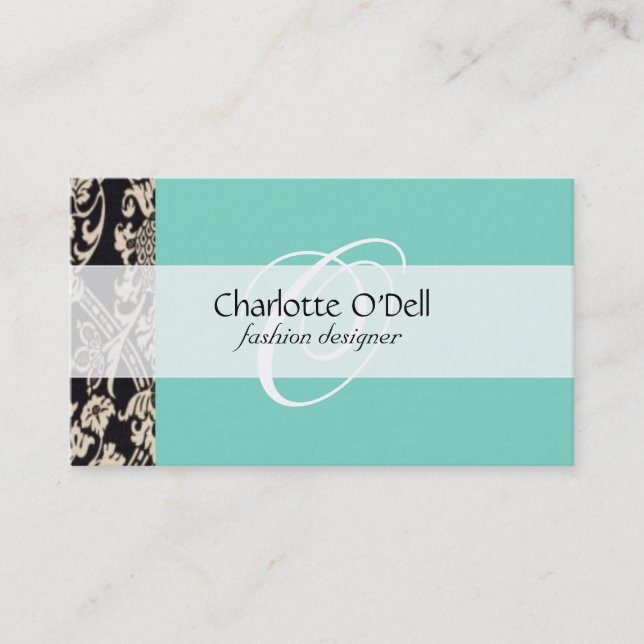 filigree; aqua// white business card (Front)