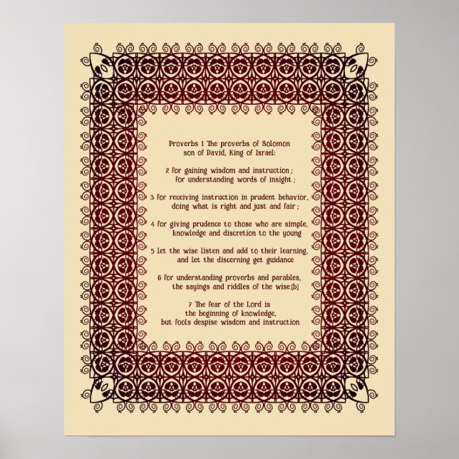 Filigree Bible Text Proverbs Chapter 1 : 1-7 Poster (Front)