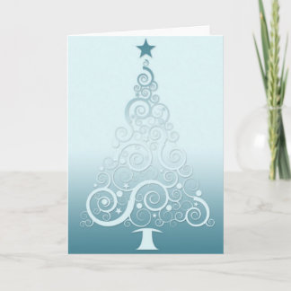 Filigree Blue Christmas tree greeting card