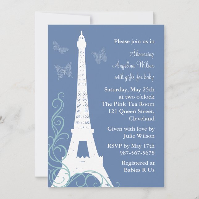 Filigree Butterflies in Paris Invitation (Front)