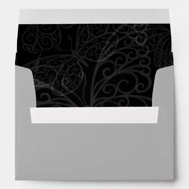 Filigree Butterfly Envelope in Black and Gray (Back (Bottom))
