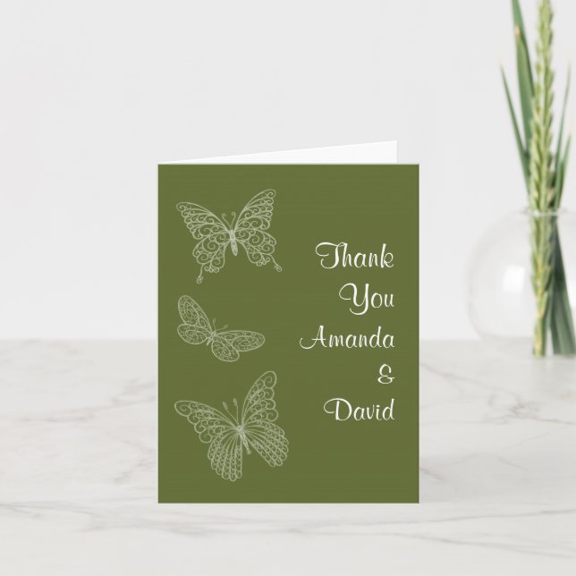 Filigree Butterfly Thank You Card (olive green) (Front)