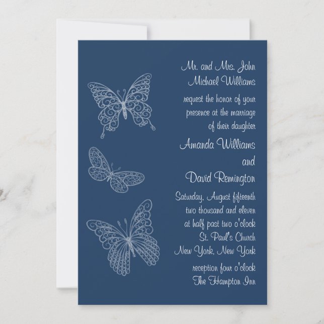 Filigree Butterfly Wedding Invitation in Teal (Front)