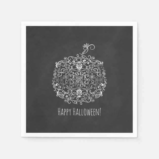 Filigree Chalkboard Fall Pumpkin Autumn Fall Party Napkins (Front)