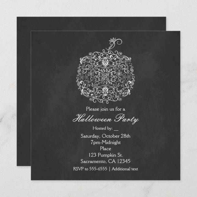 Filigree Chalkboard Fall Pumpkin Fall Invitations (Front/Back)