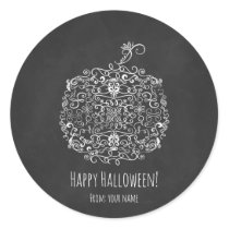 Filigree Chalkboard Fall Pumpkin Halloween Favor Classic Round Sticker