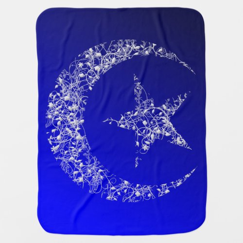 Filigree Crescent Moon and Star on blue Swaddle Blanket