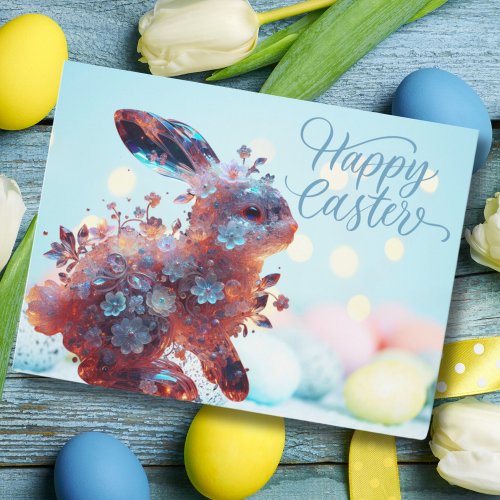 Filigree Crystal Glass Bunny And Flowers Easter Holiday Postcard