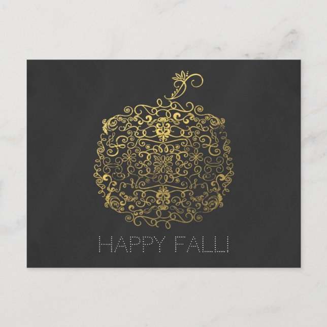 Filigree Elegant Gold Pumpkin Autumn Fall Greeting Postcard (Front)