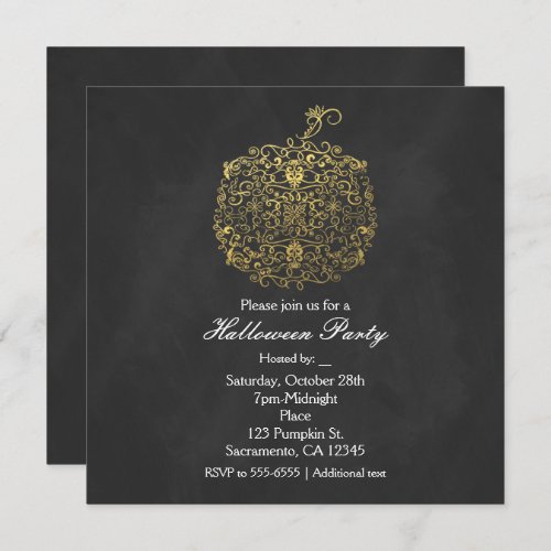 Filigree Elegant Gold Pumpkin Autumn Fall Party Invitation