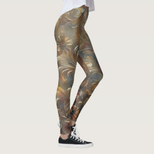 Filigree Flowers Floral Bronze Gray Leggings