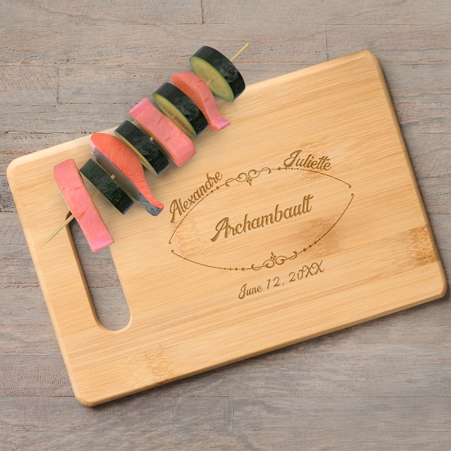 Filigree Frame Newlywed Names Engraved Cutting Board (Creator Uploaded)