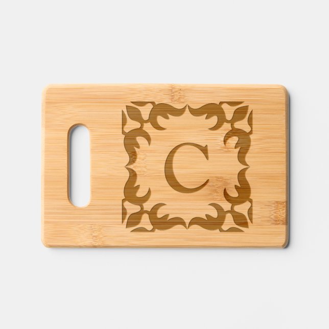 Filigree Framed Monogram Engraved Cutting Board (Front)