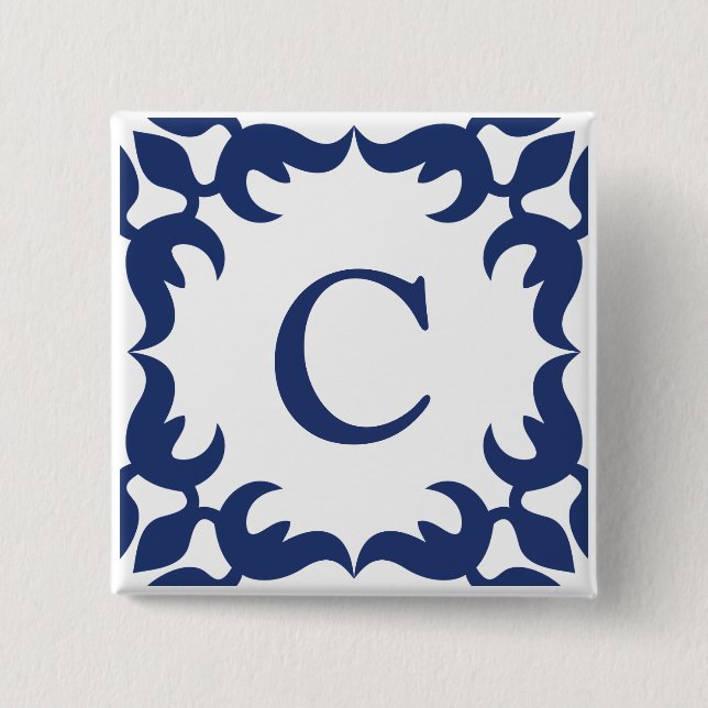 Filigree Framed Monogram in Navy Blue Button (Front)