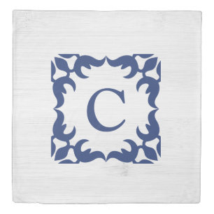 Filigree Framed Monogram in Navy Blue Duvet Cover