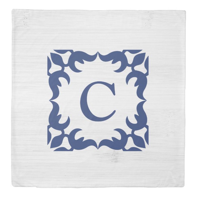 Filigree Framed Monogram in Navy Blue Duvet Cover (Front)