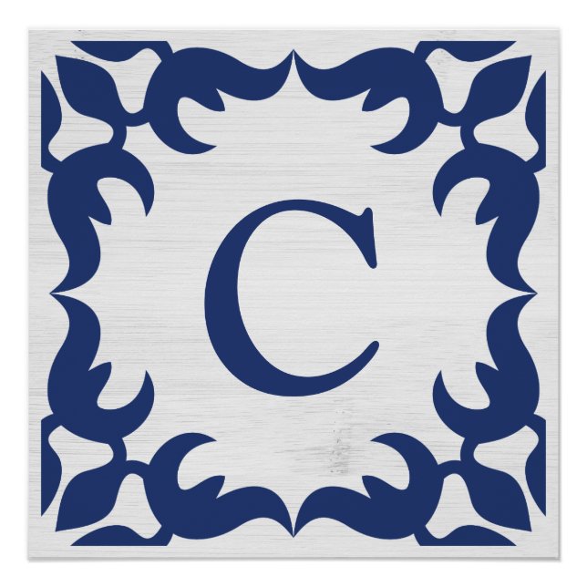 Filigree Framed Monogram in Navy Blue Poster (Front)