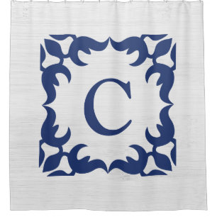 Filigree Framed Monogram in Navy Blue Shower Curtain