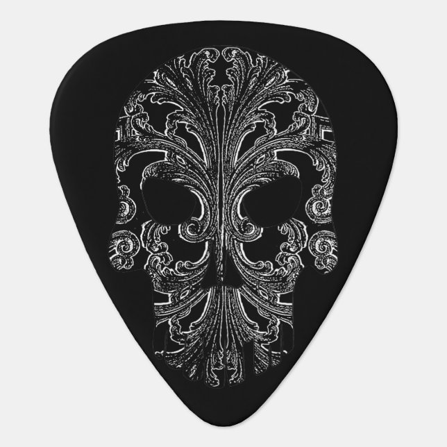 Filigree Goth Day of the Dead Skull Guitar Pick (Front)
